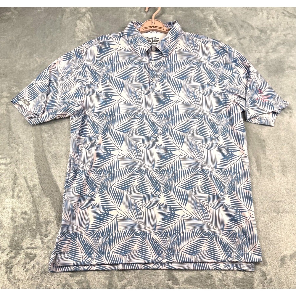 Straight Down Polo Shirt Mens XL Pink Blue Palm Royal Hawaiian Resort Waikiki SD